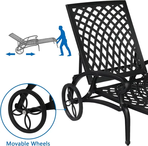 Vista 4 de Outvita Sillas de salón para exteriores, patio reclinable de aluminio fundido con respaldo ajustable y ruedas giratorias para patio trasero, porche