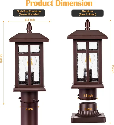 Vista 2 de Brilvibera Paquete de 2 luces de poste de bronce del atardecer al amanecer, accesorios de iluminación al aire libre para montaje en poste al aire