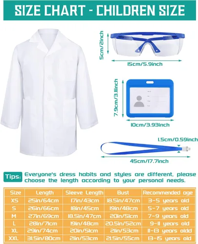Vista 2 de 6 juegos de 18 piezas de abrigos blancos de laboratorio para niños, niñas a granel, disfraz de médico científico, abrigo de laboratorio