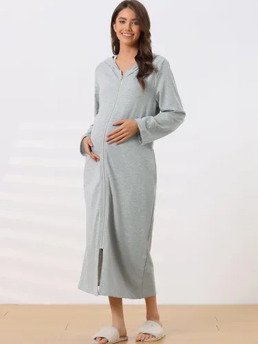Vista 4 de cheibear Bata con cremallera para mujer, sudadera con capucha, manga larga, bata de baño con bolsillos