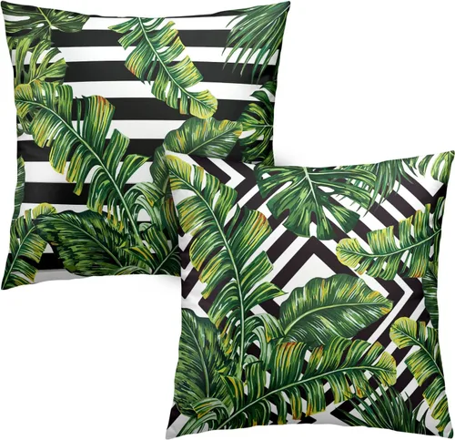 Vista 31 de Juego de 2 fundas de almohada abstractas bohemias de 16 x 16 pulgadas, modernas fundas de almohada de mediados de siglo, diseño de hojas verdes