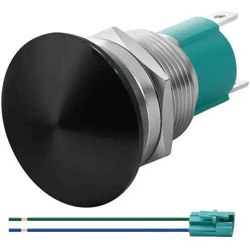 Vista 7 de Interruptor de botón de cierre de 10 Amp, 16 mm, con cabeza de hongo roja, impermeable, DC12V 24V 110V/120V 250VAC, SPST, de acero inoxidable