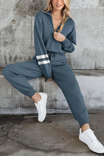Vista 164 de PRETTYGARDEN Conjunto de suéter de 2 piezas para mujer, sudadera con cremallera, pantalones deportivos, ropa casual
