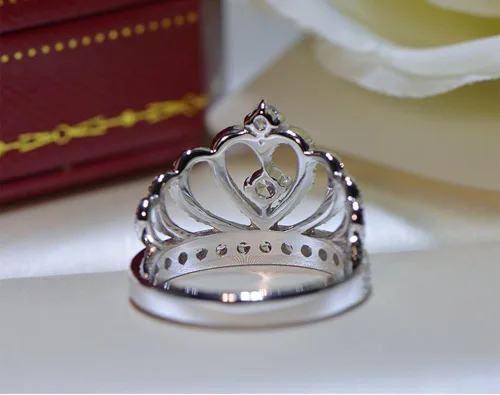 Vista 4 de Tenfit, anillo corona de plata 925, con CZ incrustado de moda, bisutería de compromiso, anillo de boda, para mujer
