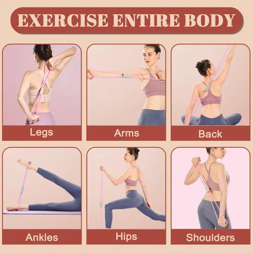 Vista 6 de Figura 8 Banda de fitness para entrenamientos en casa, ejercicio de pecho y hombro, banda elástica para entrenamiento de fuerza, hombres y mujeres