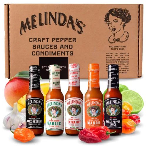 Vista 10 de Melinda's Paquete variado suave y salvaje, juego de regalo de salsa picante gourmet con variedad de sabores frescos, incluye jalapeño, mango y ajo