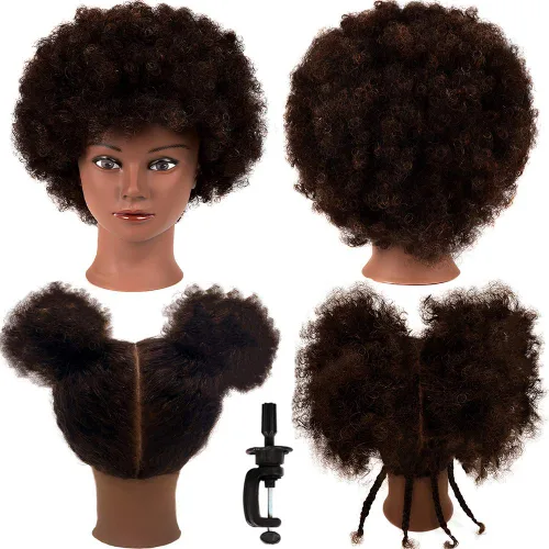 Vista 15 de Headdoll Cabeza de maniquí de 26 a 28 pulgadas, cabeza de maniquí para peinar el cabello y soporte de mesa libre, cabeza de entrenamiento, maniquí