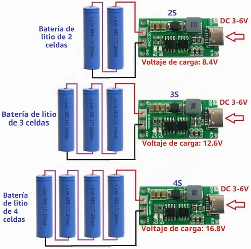 Vista 7 de Adeept Tipo-C USB-C 2S 2A 18650 21700 3.7V Módulo de carga de batería de litio Placa de carga Step-Up Boost Li-Po polímero USB C a 8.4V