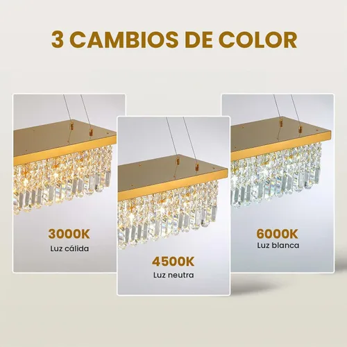 Vista 2 de 7PM Candelabro de cristal dorado moderno rectangular candelabros para comedor, lámpara colgante rectangular para isla de cocina y dormitorio, 31.5