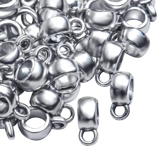 Vista 4 de 100 cuentas de columna de plata antigua, cuentas de tubo de fianza, cuentas de fianza, colgantes, enlaces de conector para colgante, pulsera