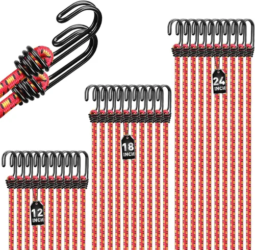 Vista 19 de Rollo de cuerda elástica con 40 ganchos ajustables, cuerdas elásticas resistentes de 1/3 pulgadas x 65 pies, cuerda elástica negra de grado marino