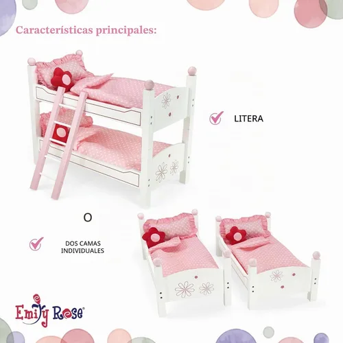Vista 5 de Emily Rose Litera para muñecas de 18 pulgadas con ropa de cama floral y escalera, 2 camas individuales apilables, se adapta a muñecas American Girl