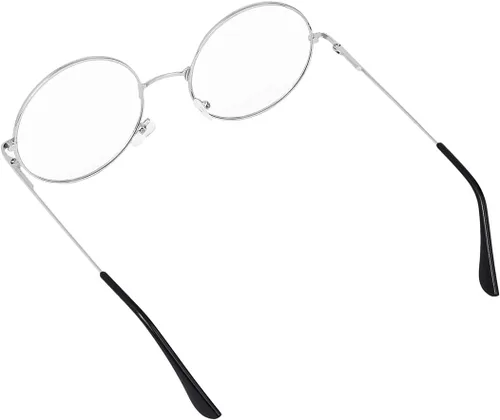 Vista 8 de Juego de 3 gafas redondas grandes con marco de metal de 2 pulgadas, lentes circulares livianas para mujeres y hombres (transparente), Claro