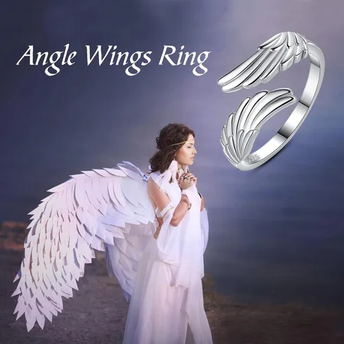 Vista 6 de YLT Anillo de plata de ley 925 con alas de ángel, ajustable, delicado, para mujeres y niñas, Metal