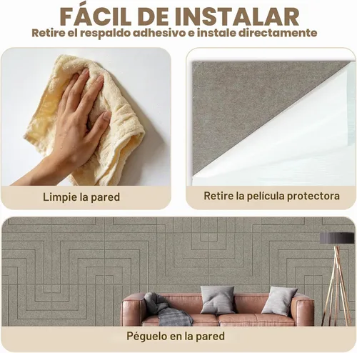 Vista 6 de Paquete de 6 paneles acústicos, paneles acústicos de 23.6 x 23.6 pulgadas para paredes, paneles decorativos autoadhesivos de amortiguación de sonido