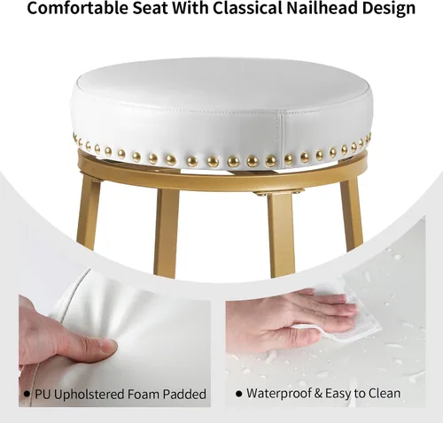Vista 6 de White & Gold - Juego de 2 taburetes de bar giratorios de 24 pulgadas de altura de mostrador para encimera de cocina, isla sin espalda, modernos