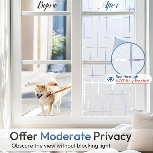 Vista 3 de rabbitgoo Película de privacidad para ventana, película de vidrio esmerilado, adhesivo decorativo de privacidad, bloqueo UV, adhesivo estaico
