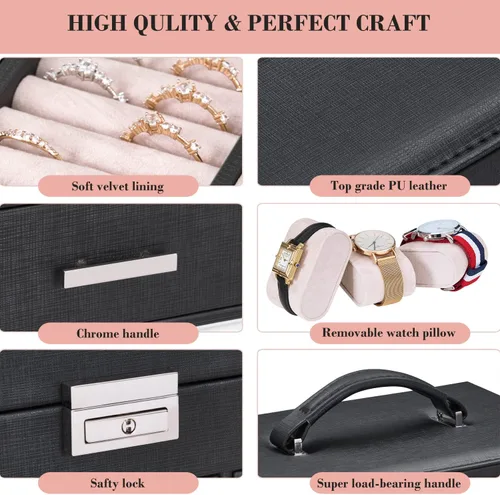 Vista 7 de ANWBROAD Large Jewelry Box Women Jewelery Organizer Box Jewelry Holder Organizer Jewelry Storage Case for All Jewelry with Lock Mirror for Necklaces