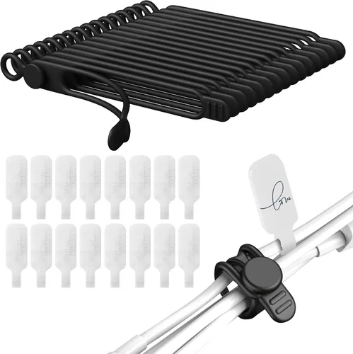 Vista 8 de Juego de 32 etiquetas para cables y bridas de silicona para cables, reutilizables, 16 bridas para cables + 16 etiquetas de cable para electrónica