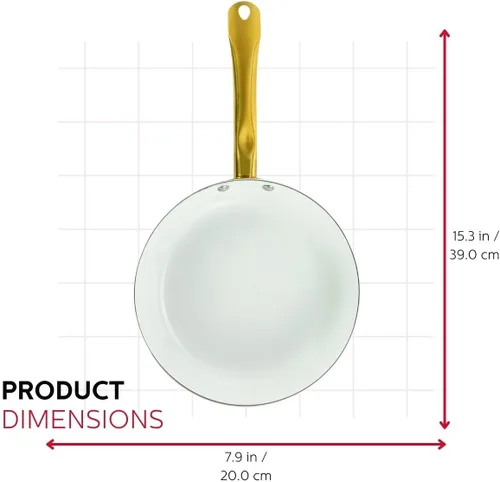Vista 4 de Holstein Housewares Sartén antiadherente de cerámica de 8 pulgadas, elegante mango de color blanco y dorado, elegancia dorada para cada cocina