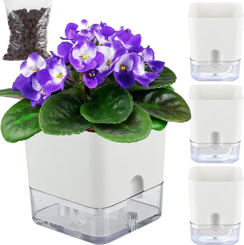 Vista 10 de Planterhoma Macetas de riego automático para plantas de interior de 4.3 pulgadas, 6 paquetes de macetas cuadradas de riego automático con orificio