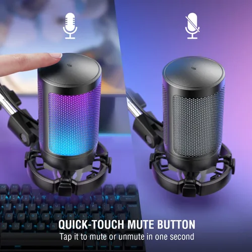 Vista 2 de FIFINE Streaming Microphone and Headphone Stand, USB Podcast Gaming PC Mic with Boom Arm, Pop Filter, Mute Button,RGB Headset Holder for Twitch