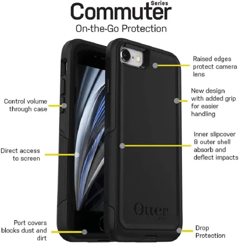 Vista 6 de OtterBox Commuter Series - Funda para iPhone SE (3ª y 2ª generación) y iPhone 8/7 (solamente), embalaje no minorista, color negro