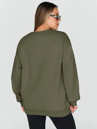 Vista 4 de Trendy Queen - Sudaderas para mujer, sudaderas con capucha de gran tamaño, cuello redondo, suéteres cómodos para otoño e invierno, ropa a la moda