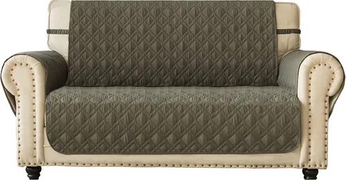 Vista 11 de Ameritex - Funda protectora para sillón de dos puestos, impermeable, acolchada, con revestimiento antideslizante de huellitas, para perros, niños