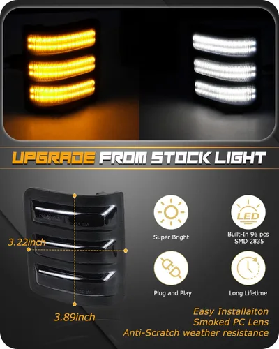 Vista 4 de Luces de espejo secuencial Switchback de señalización lateral, luces intermitentes ahumadas compatibles con Ford F150 2013-2014 2008-2016