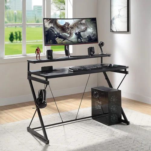 Vista 5 de OSP Home Furnishings Emulator Battlestation - Escritorio para juegos con luces LED RGB, color negro