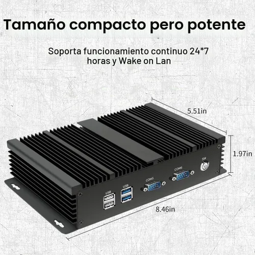 Vista 8 de Mini PC industrial, computadora de escritorio sin ventilador Celeron 2955U 1.4GHz, Windows 10 Pro, 8 GB de RAM, 128 GB SSD, 2xNIC, 6 x COM RS232, 4