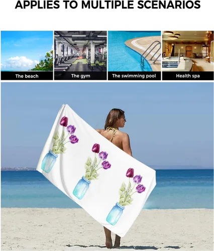 Vista 6 de Tulip Flower Bath Towels for Bathroom Set - Luxury Towels Gifts for Women,Quick Dry Beach Kitchen Hand Hair Face Yoga Workout Gym Towel and Dish