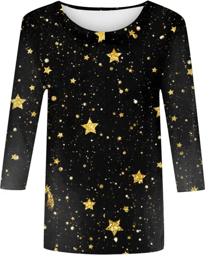 Vista 143 de Camisetas personalizadas para mujer, a la moda, casual, de séptima manga, estampada, cuello redondo, camiseta