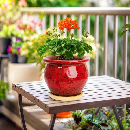 Vista 6 de ARTKETTY Macetas de 4.5 pulgadas con drenaje, pequeñas macetas de cerámica para plantas de interior Rojo