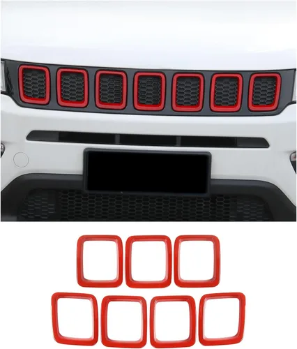 Vista 10 de Hoolcar 7 piezas de insertos de parrilla delantera con malla para accesorios exteriores Jeep Compass 2017-2020, cromo