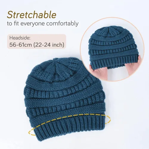 Vista 35 de FURTALK Gorro de invierno para mujer, con forro de satén, tejido trenzado, grueso, holgado, gorro cálido