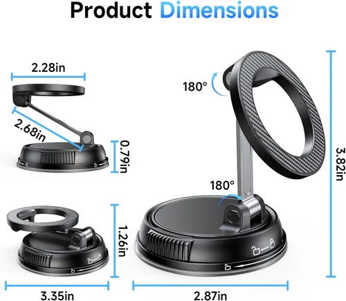Vista 8 de ANDERY Soporte para teléfono de coche para Magsafe [78+LBS de succión más fuerte y 2400gf magnético] Montura de teléfono de coche ajustable en 360°