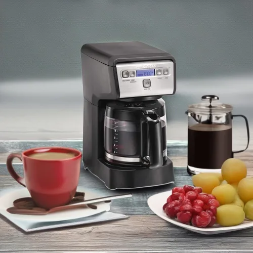 Vista 5 de Hamiton Beach - Cafetera de goteo programable compacta de 12 tazas con jarra de vidrio de burosilicato sin goteo, apagado automático de 2 horas