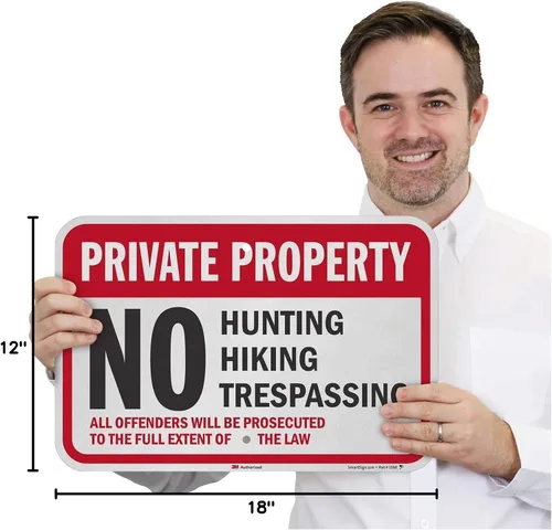 Vista 8 de SmartSign Letrero de "Propiedad privada - No Hunting, Senderismo, Trespassing, Offenders Prosecuted" 12" x 18" 3M Aluminio reflectante de grado