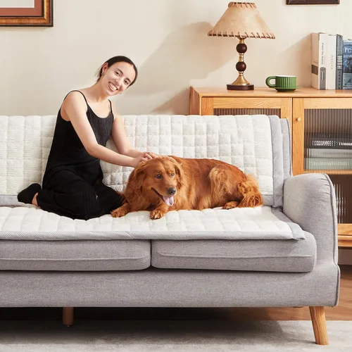 Vista 16 de Funda de sofá lavable para perros, alfombrilla antideslizante para gatos, manta para proteger los muebles, funda mullida para sofá de 3 cojines