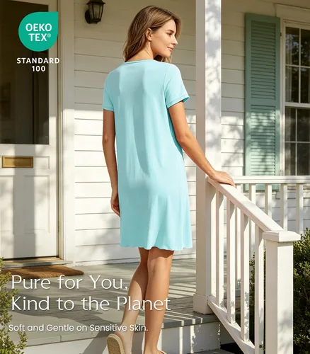 Vista 2 de NACHILA Nightgowns for Women-Viscose Made from Bamboo, Pleated Sleepwear. A-aqua Green