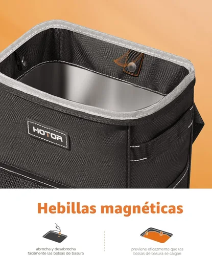 Vista 2 de HOTOR - Organizador de auto con tapa y bolsillos de almacenamiento, 100 % a prueba de fugas, resistente al agua, cubo de basura para autos Negro
