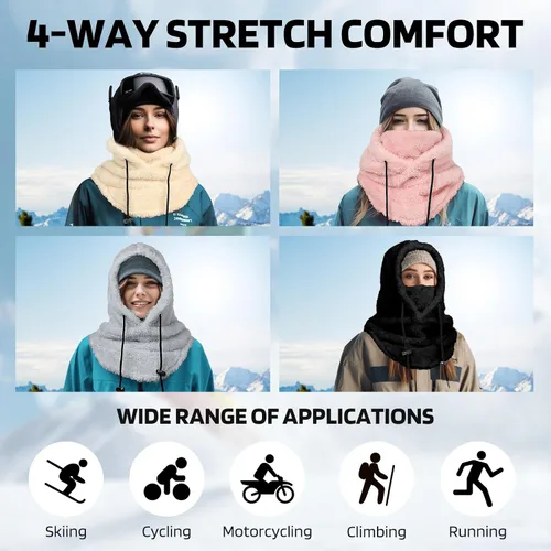 Vista 4 de Balaclava, Winter Face Mask for Men Women Hat Neck, Windproof Fleece Ski Mask Warm Face Cover Scarf Sporty Street Fashion