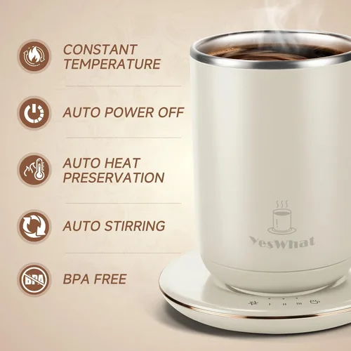 Vista 9 de Taza de café con agitación automática y control de temperatura, tipo-C, taza de mezcla magnética, 3 niveles de calor, apagado de 8 horas, taza