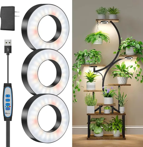 Vista 10 de Wiaxulay Luces de cultivo para plantas de interior, 48 luces LED de espectro completo, lámpara de cultivo debajo del gabinete con temporizador