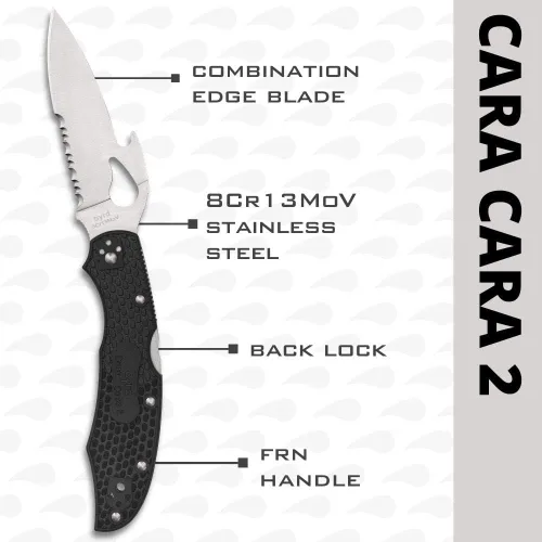 Vista 3 de Spyderco Cara Cara 2 CombinationEdge - Cuchillo ligero con abridor Emerson, mango FRN y hoja de acero 8Cr13MoV completamente plana - BY03PSBK2W