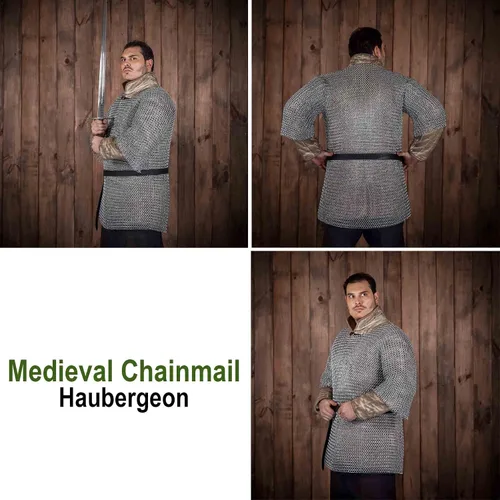 Vista 4 de Lord of Battles Media manga medieval camisa de alambre de acero anillos redondos a tope armadura de malla para recreaciones históricas LARP