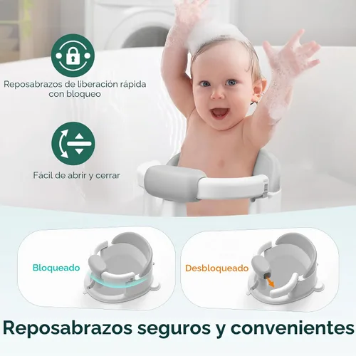 Vista 3 de Asiento de Baño para Bebé Bañera para Bebé - con Ventosas Fuertes y Soporte Envolvente de 360° - Liberación Fácil, Cojín Antideslizante