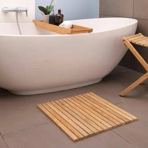 Vista 2 de Nordic Teak - Tapete de Cuerda de Madera de Teca 100% Maciza - Para Uso Interior y Exterior - Plataforma de Madera Antideslizante para Sauna